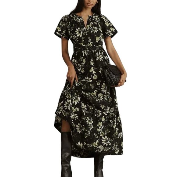 Anthropologie The Somerset Maxi Dress, Tiered, Smocked, Floral, Cotton Size XS - Picture 5 of 7